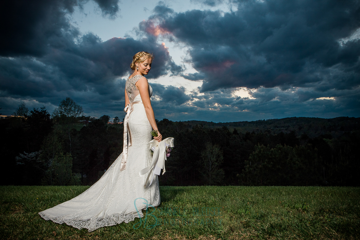 Bride on mountain at sunset, knoxville