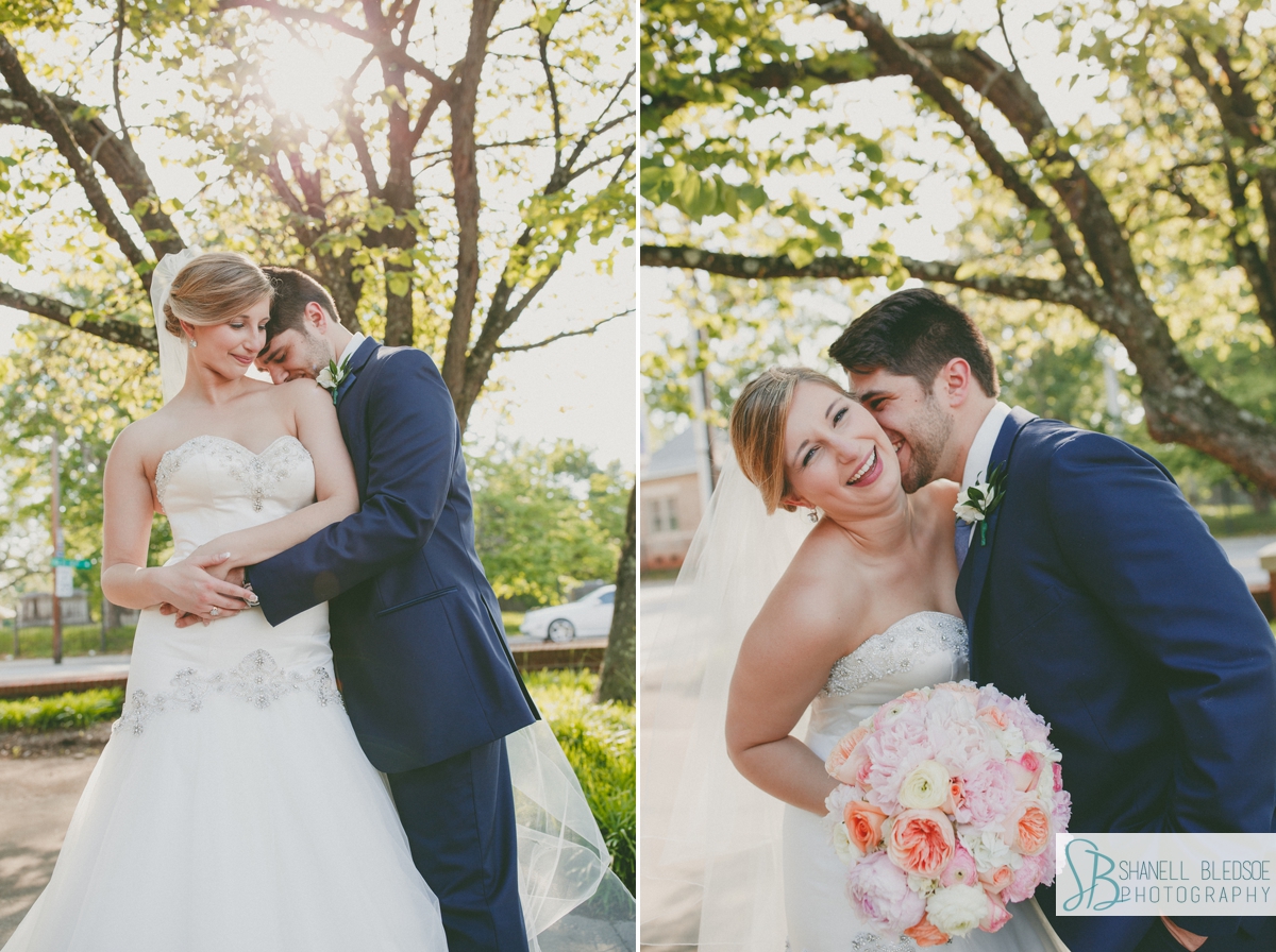 bride and groom in front of st john's lutheran church in knoxville wedding 
