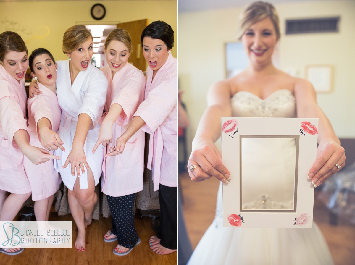 Cute bridesmaid photo and gift to bride