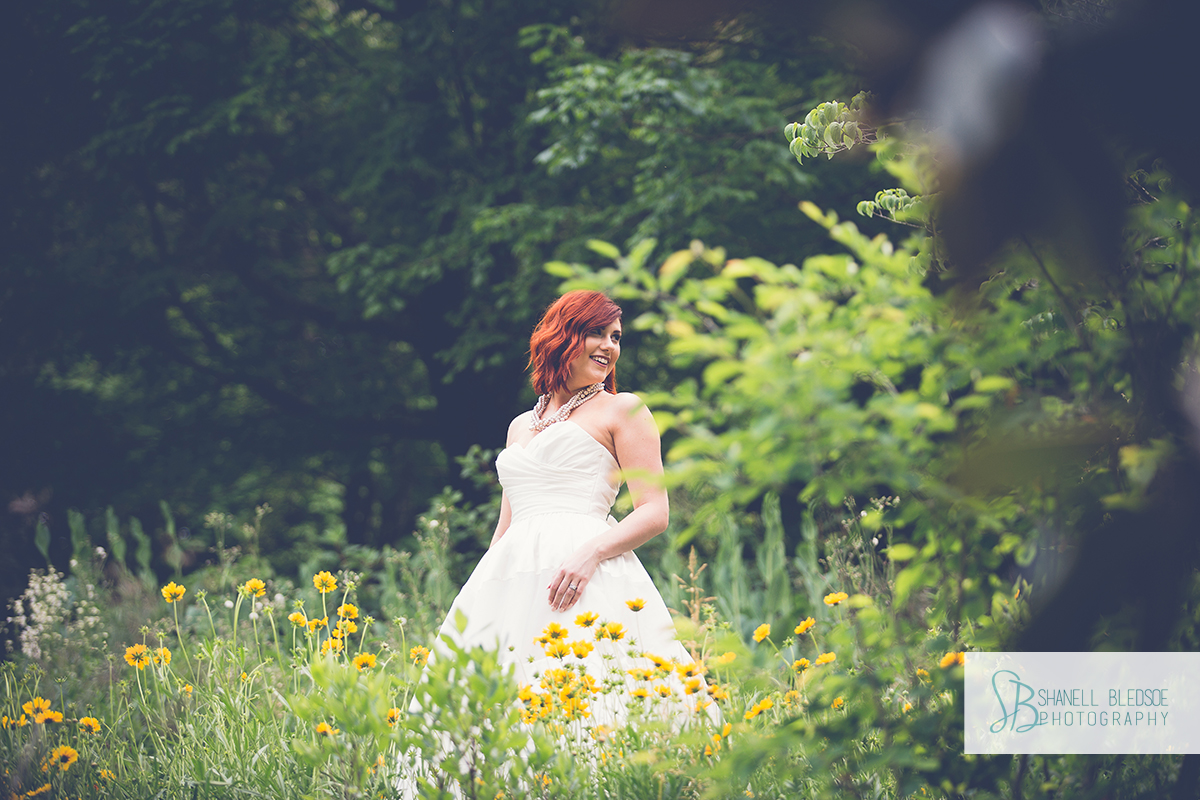 first anniversary photos in wedding dress in field of flowers - knoxville tn