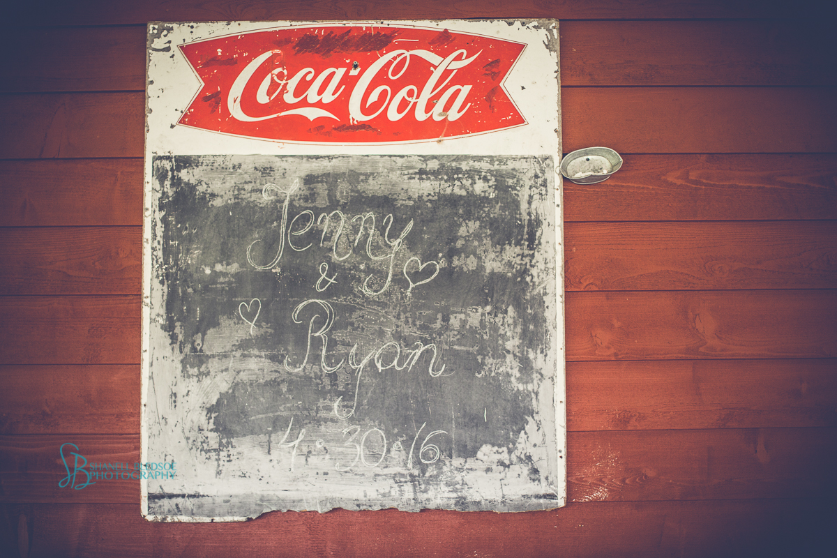 coca cola chalkboard with bride and groom's name