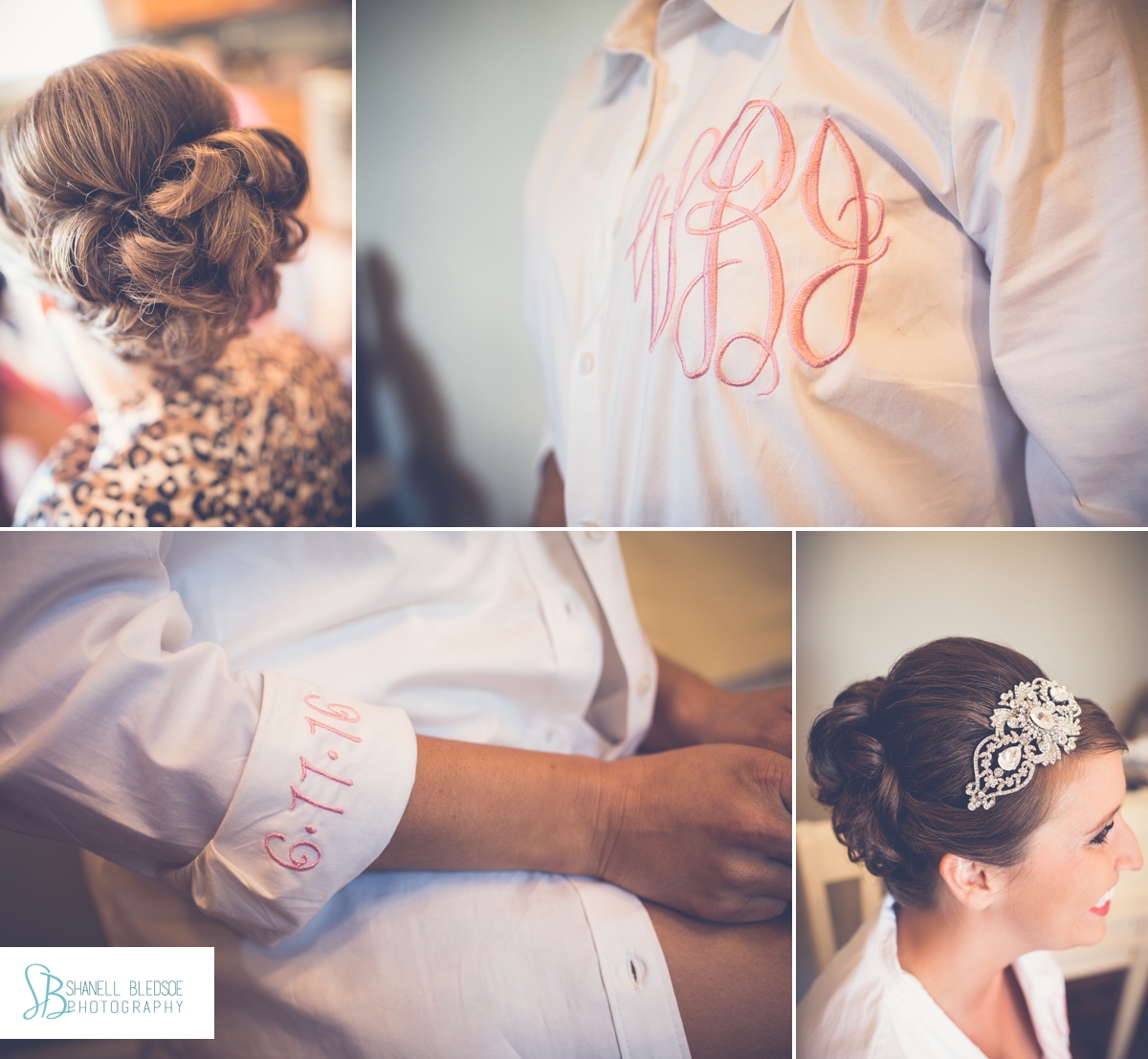 Bride's monogrammed shirt with wedding date, jeweled headband