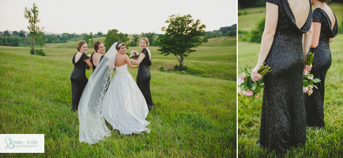 bridesmaids in black sequins dresses at the stables, lafollette