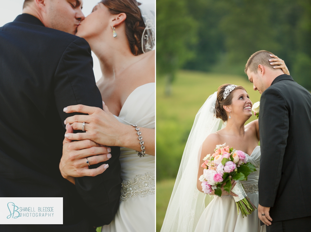 Bride and groom in a Tennessee mountain field, LaFollette, TN wedding photographer