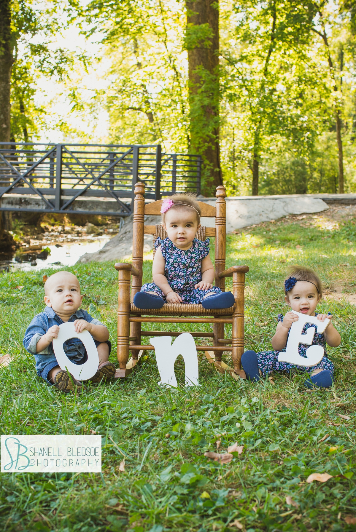 One year old triplets family photos in Knoxville