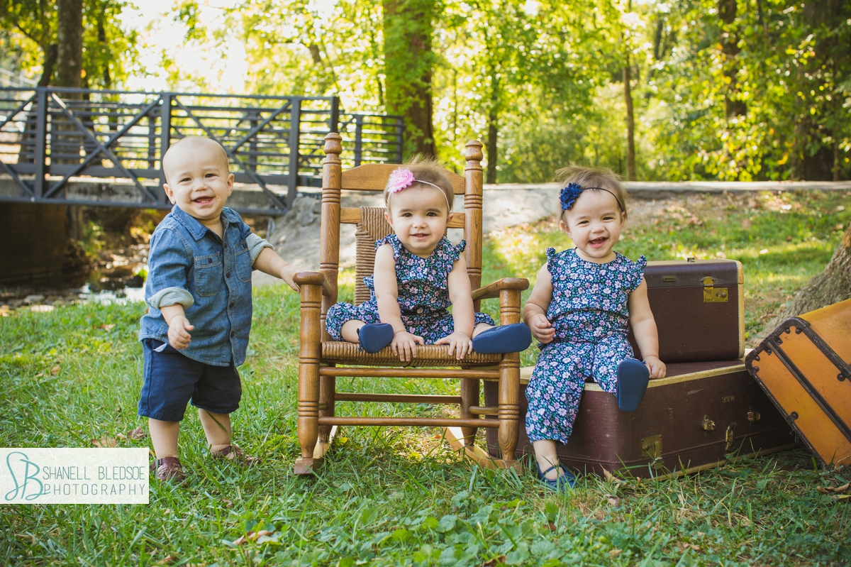 One year old triplets family photos in Knoxville