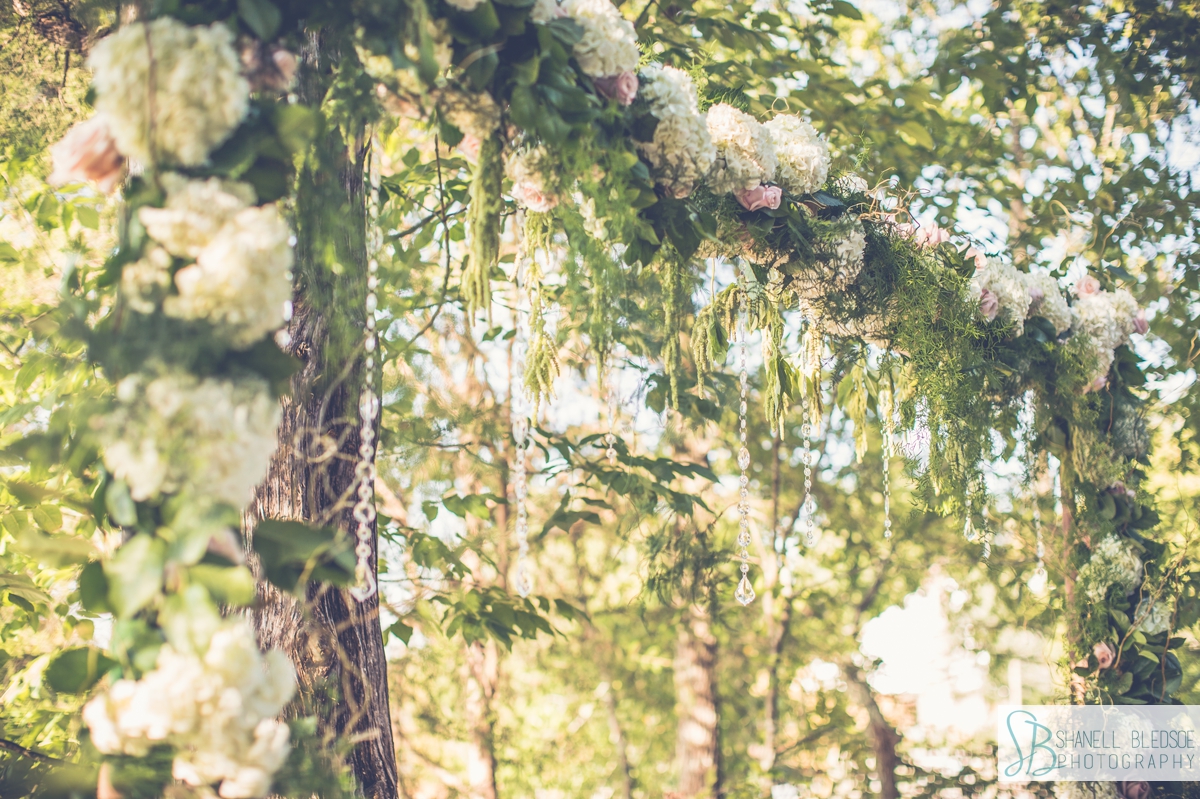 Pink and ivory floral arbor with crystals wedding photos at Hunter Valley Farm