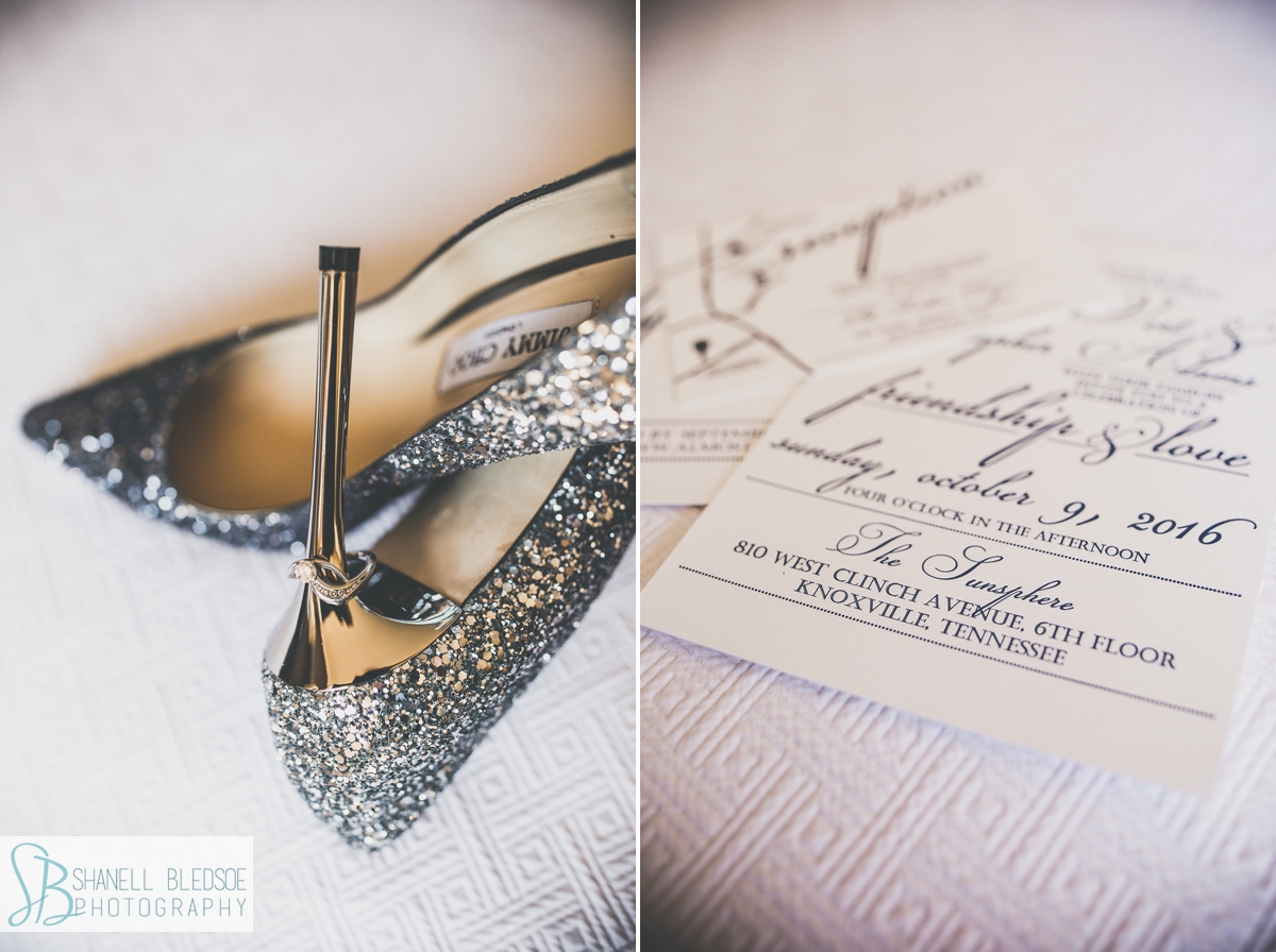 Jimmy Choo Romy glitter wedding heels. Wedding at the Sunsphere in Knoxville