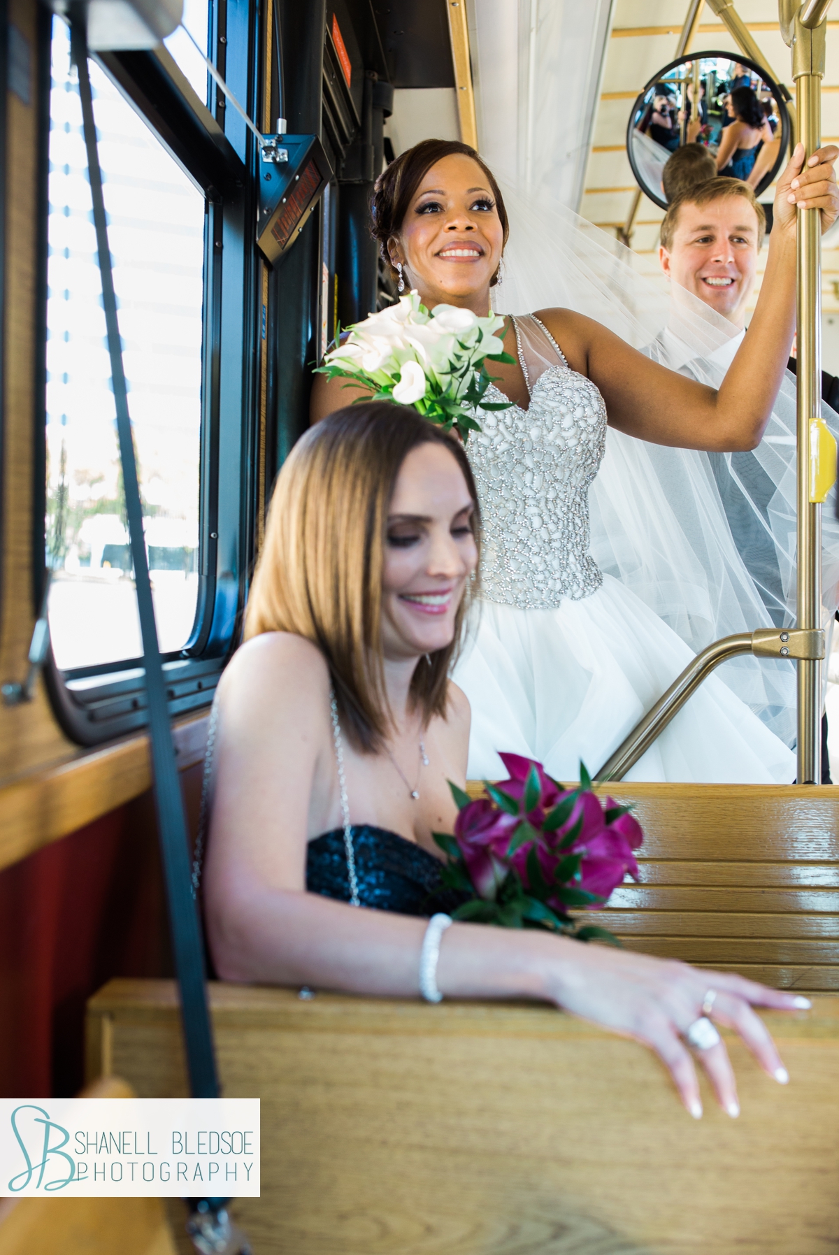 Wedding party on trolley in Knoxville, TN