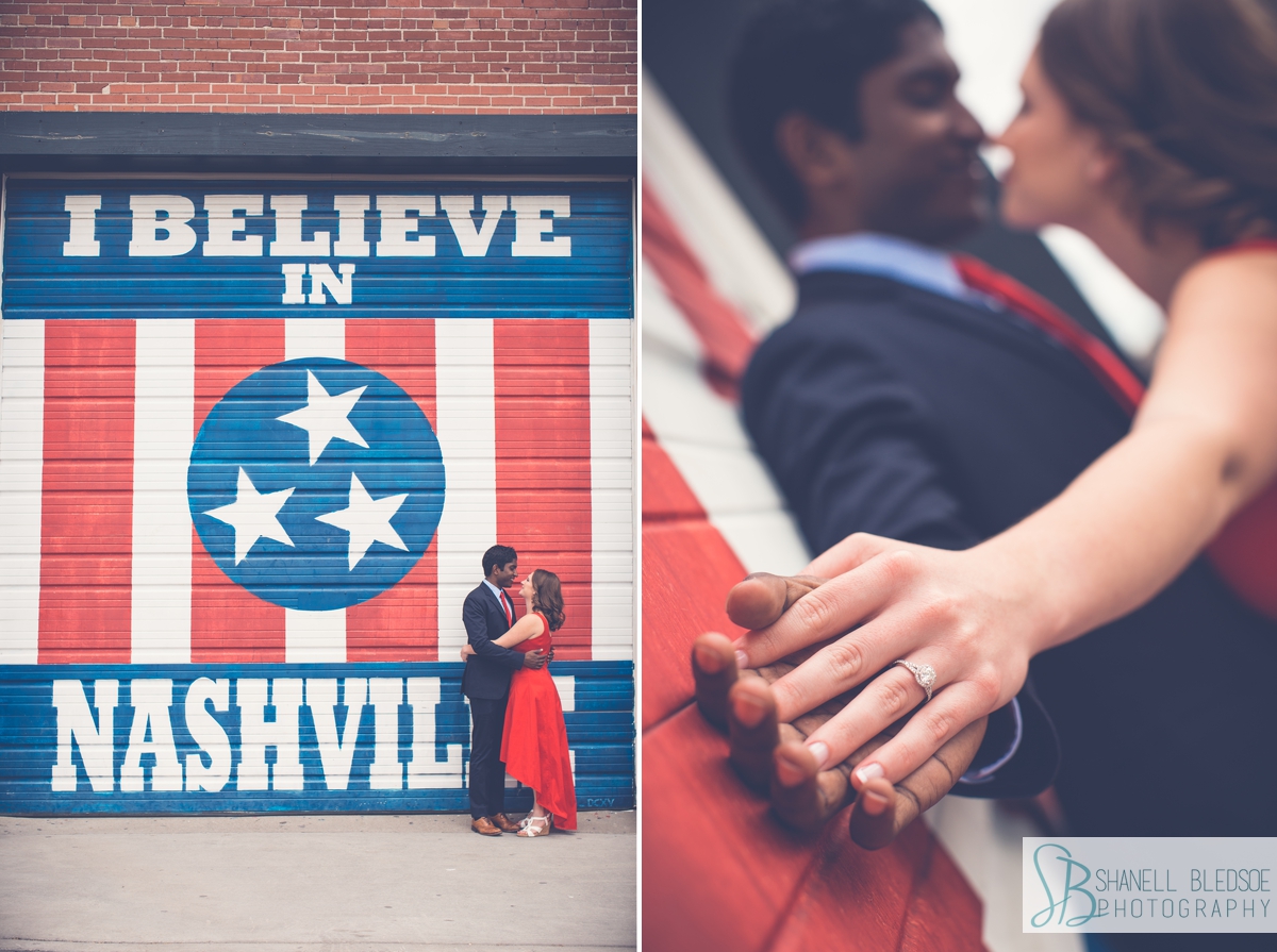 I believe in Nashville sign engagement ring photo session