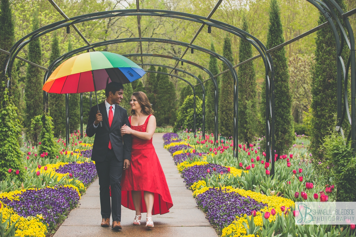 rainbow umbrella at Cheekwood Color Garden engagement photos session 