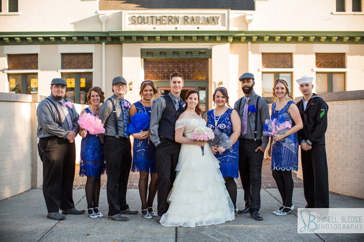 wedding party at historic southern railway station in knoxville wedding photos