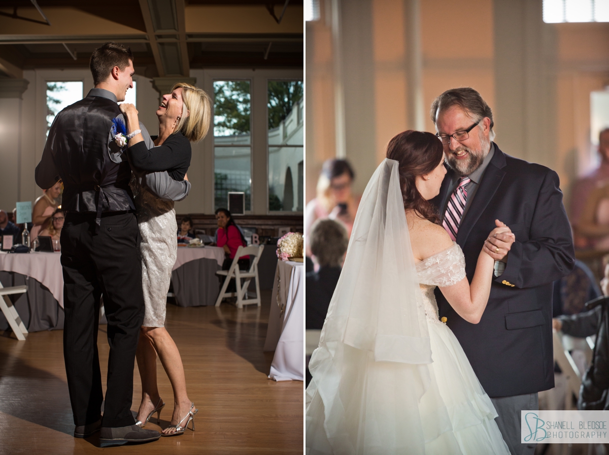 father daughter and mother son dances at historic southern railway station wedding