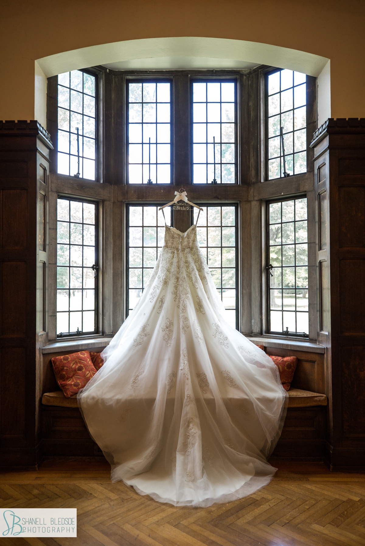 wedding dress in window at scarritt bennett center nashville