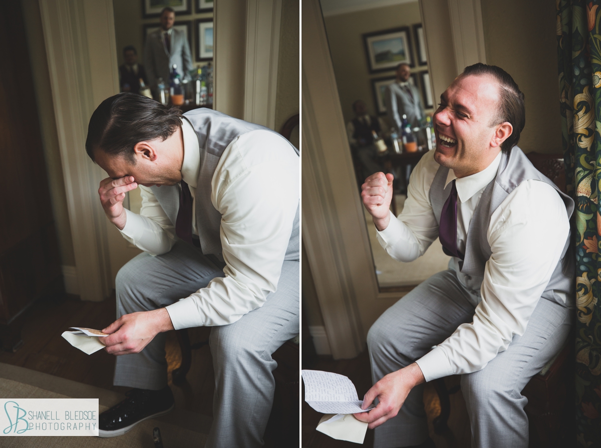 groom crying reading letter from bride