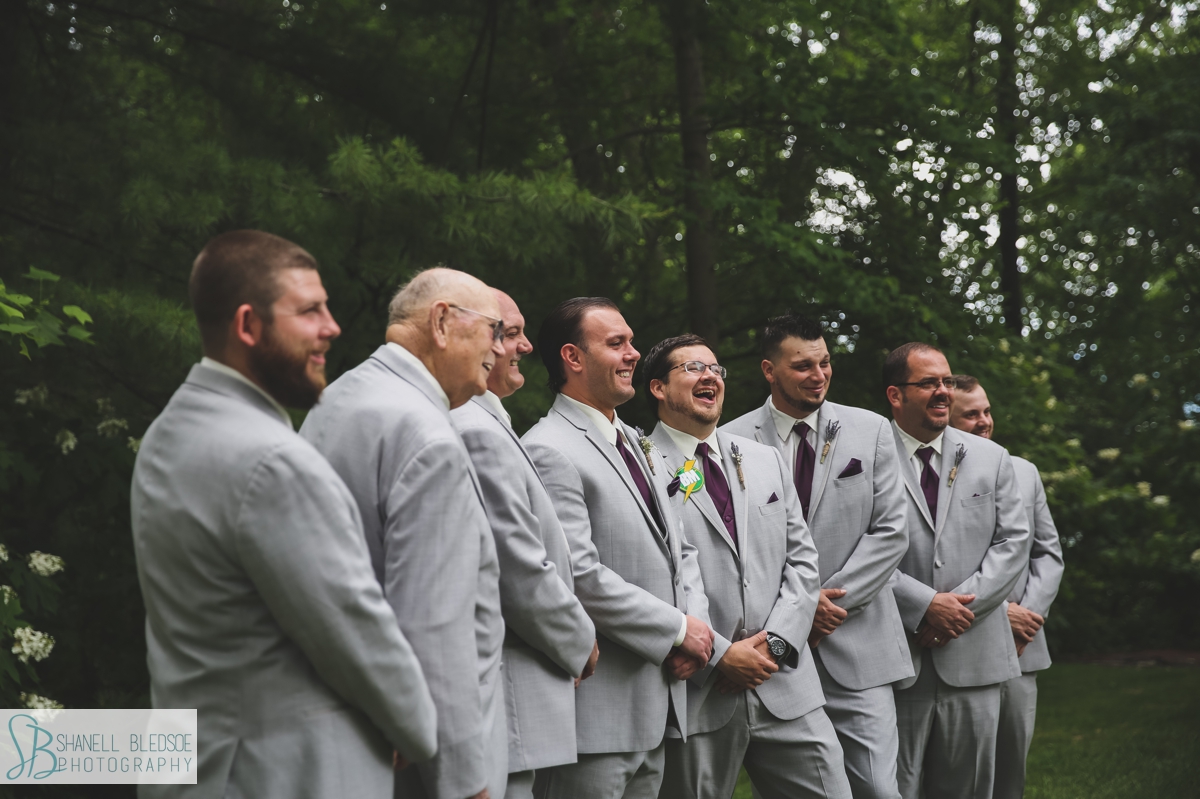 plum purple and gray tuxedoes at grandview wedding