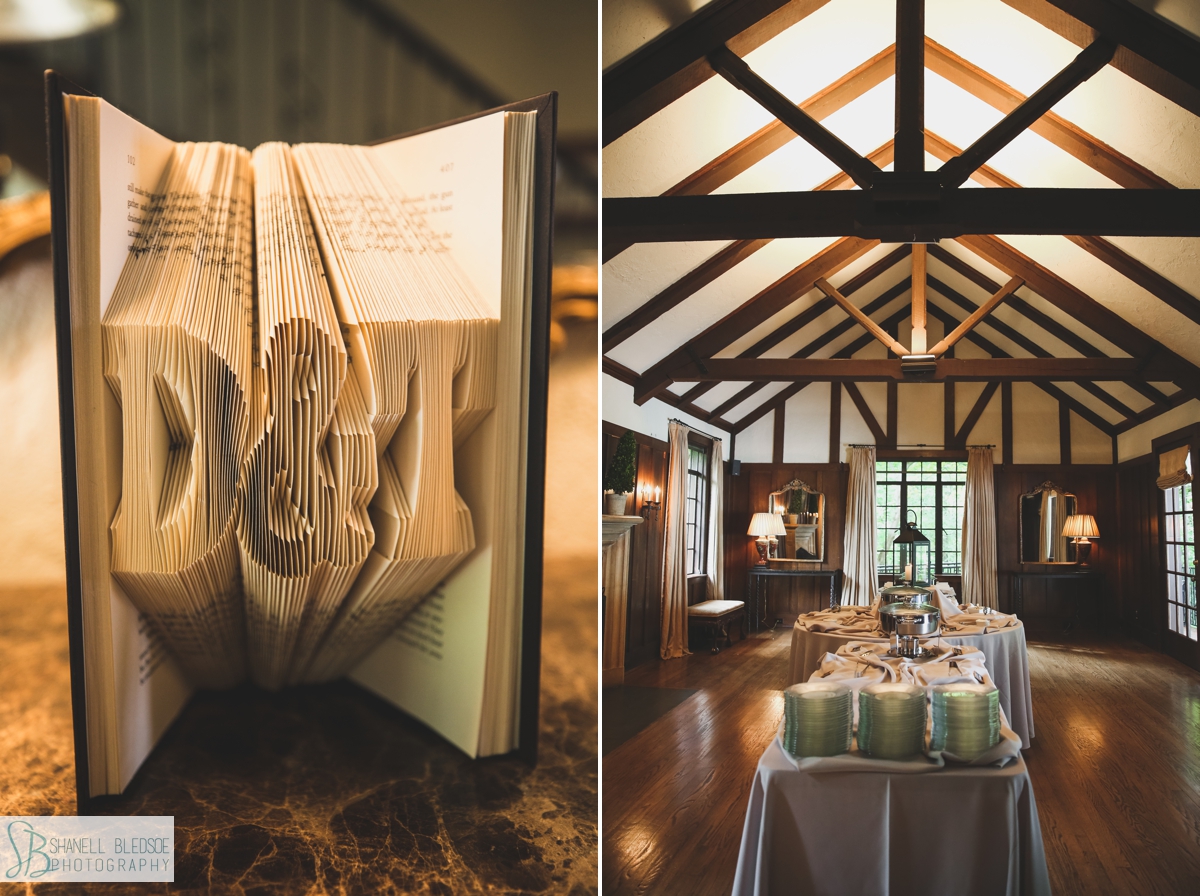 folded book art initials and oak room at Grandview Chattanooga Lookout Mountain wedding