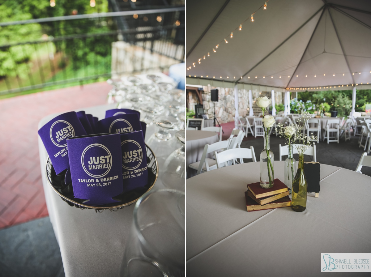 wedding reception koozies under tent at Grandview patio Lookout Mountain