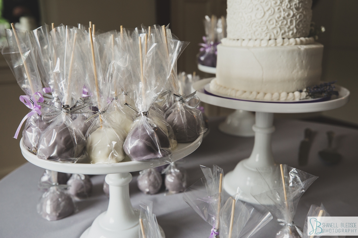 purple and white cake pops