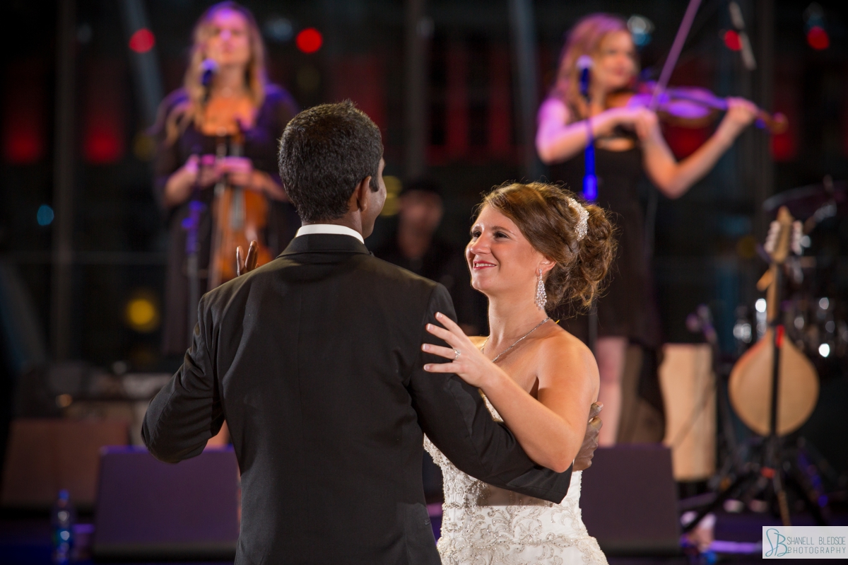 bride and groom's first dance at Country Music Hall of Fame wedding reception 