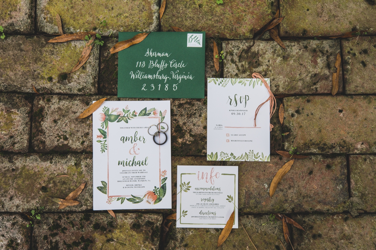 peach and green wedding invitations by Kimberly Helfrich