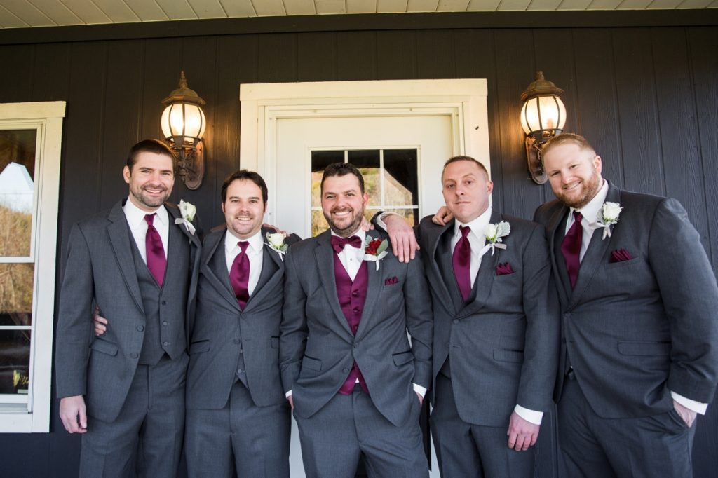groomsmen in gray and burgundy at knoxville wedding