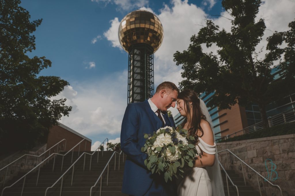 bride and groom at Sunsphere Knoxville wedding