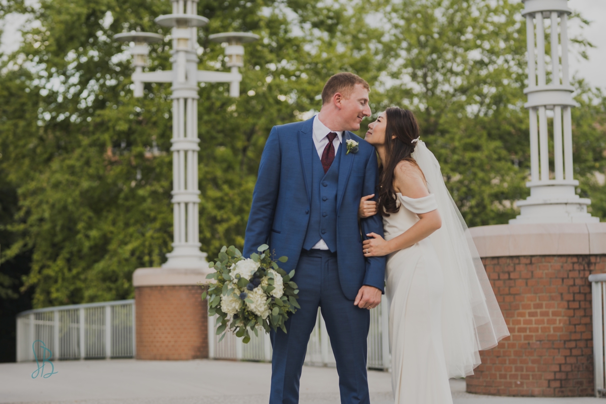 bride and groom at World's Fair Park Knoxville wedding