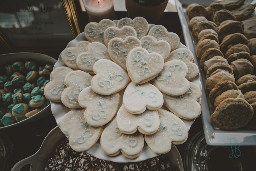 dusty blue and ivory wedding cookies at Sunsphere