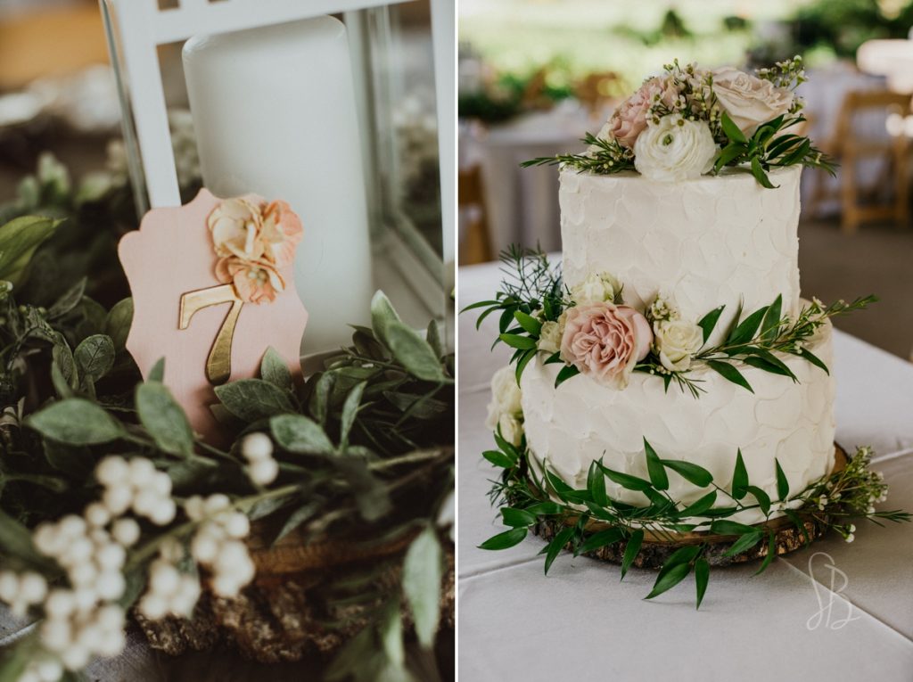 Blush and green wedding cake Magpies Knoxville
