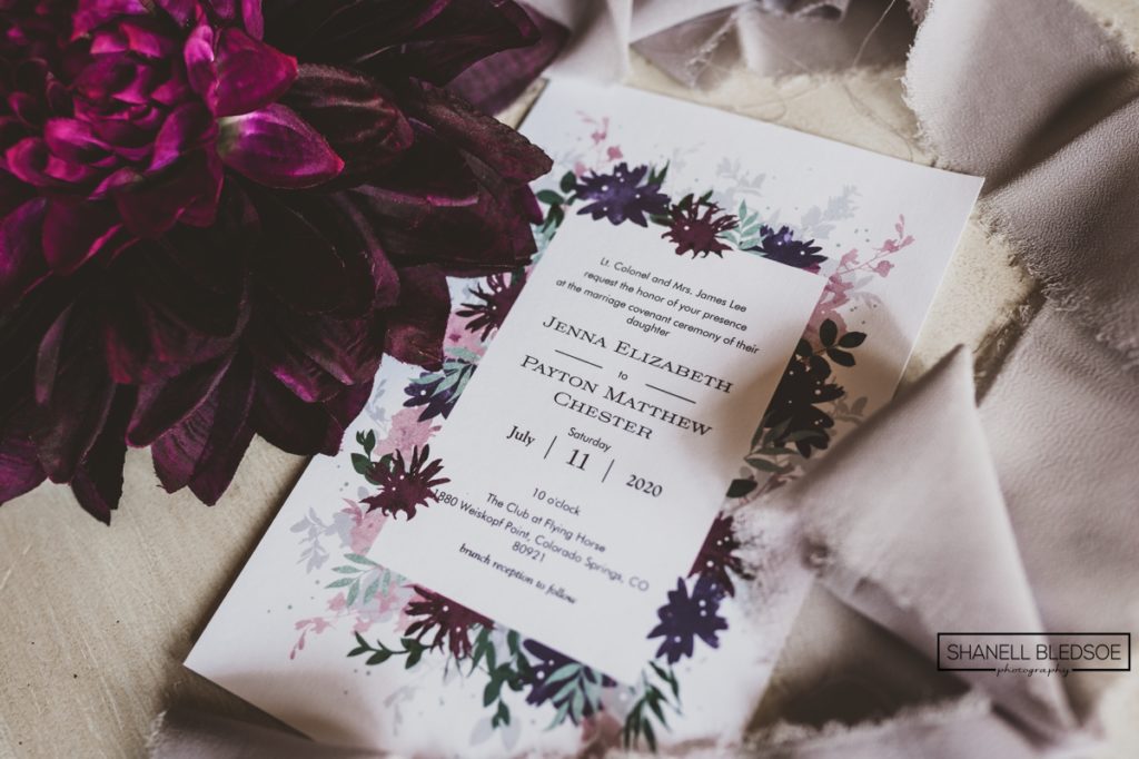 plum and pink wedding invitation