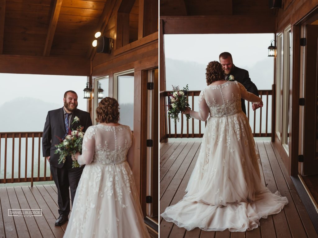 bride and groom first look at the Magnolia Venue in east Tennessee