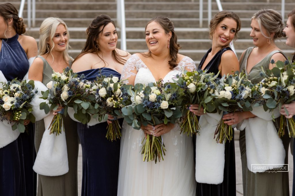 bride and bridesmaids at Sunsphere wedding