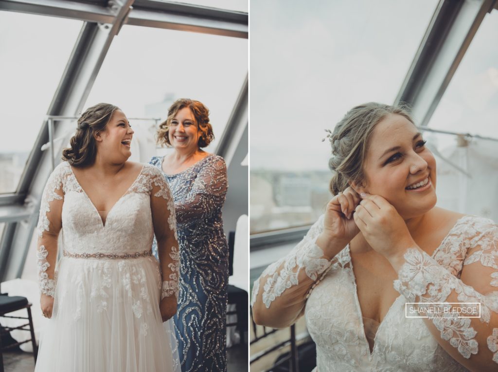 Bride getting ready inside the Sunsphere in Knoxville