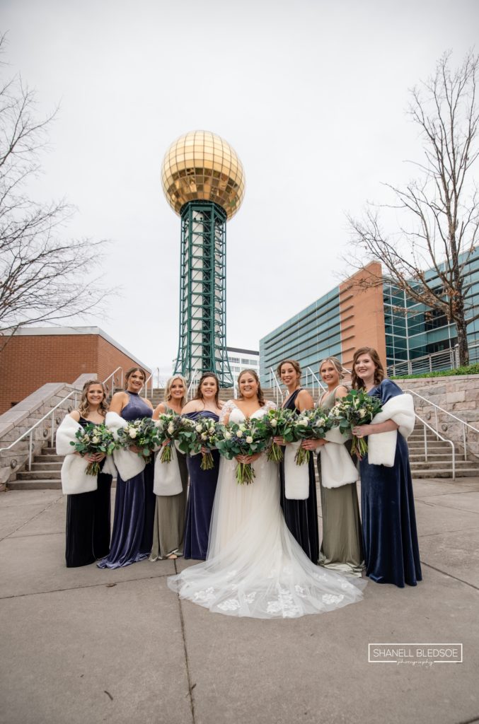 bridal party photos at Sunsphere in Knoxville