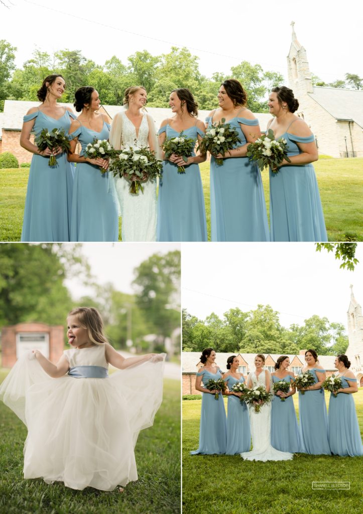 Dusty blue bridesmaid dresses at Graystone Presbyterian Church wedding in Knoxville