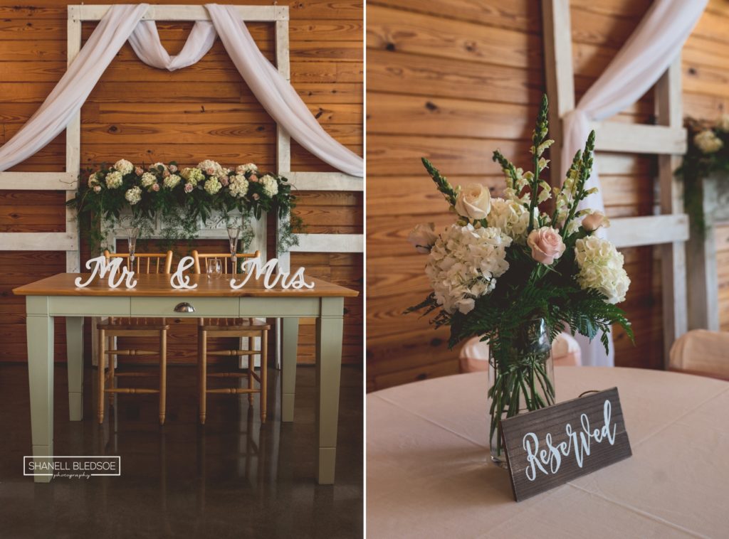 blush and white reception decor and florals