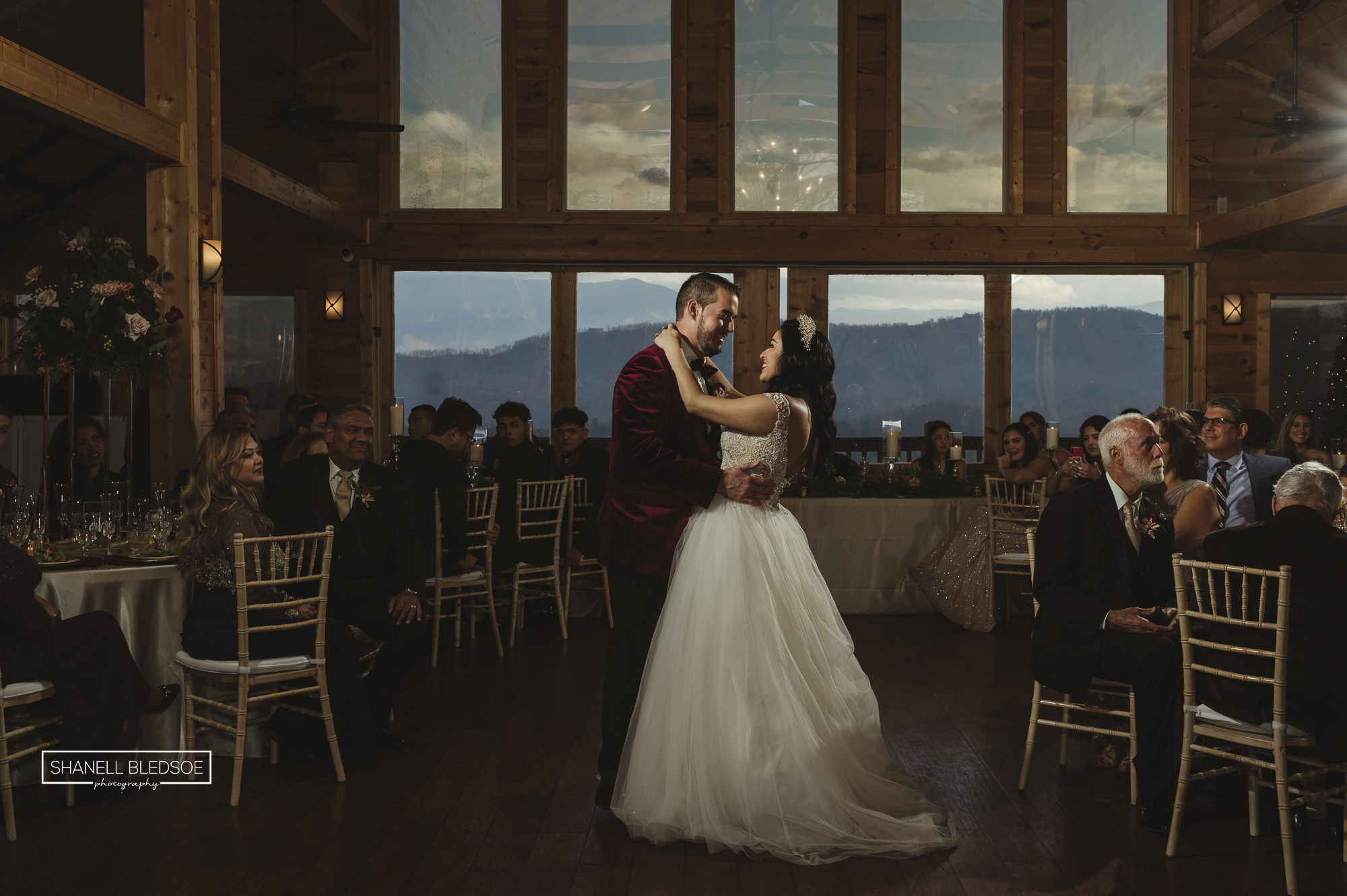 moody first dance with mountain background