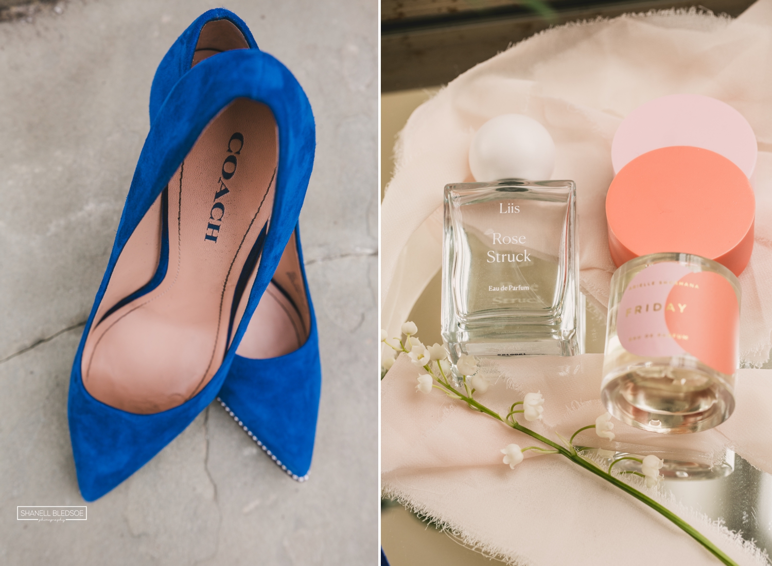 blue suede wedding heels by Coach