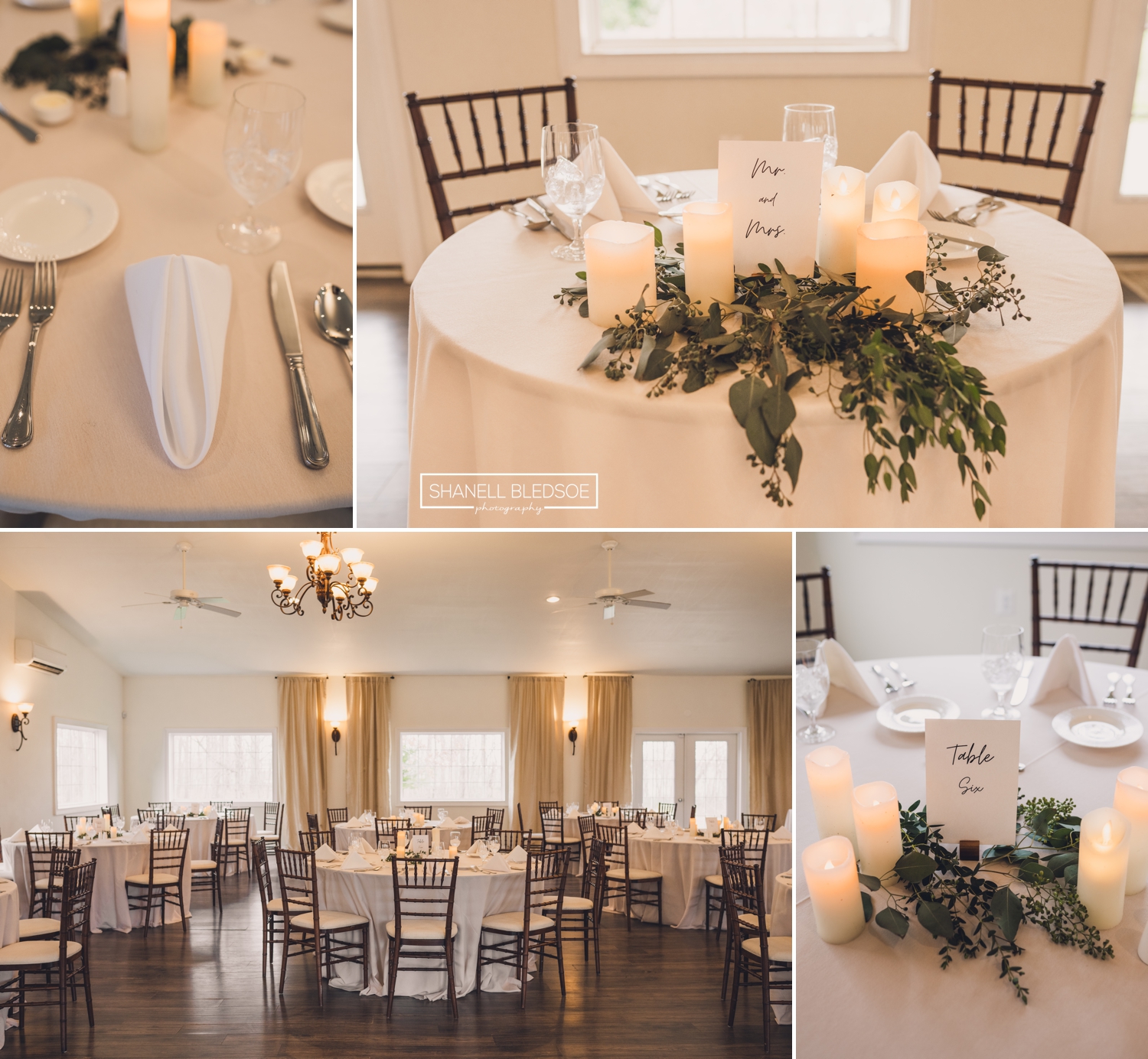 reception details inside the carriage house at Harvest House at Lost Creek Winery