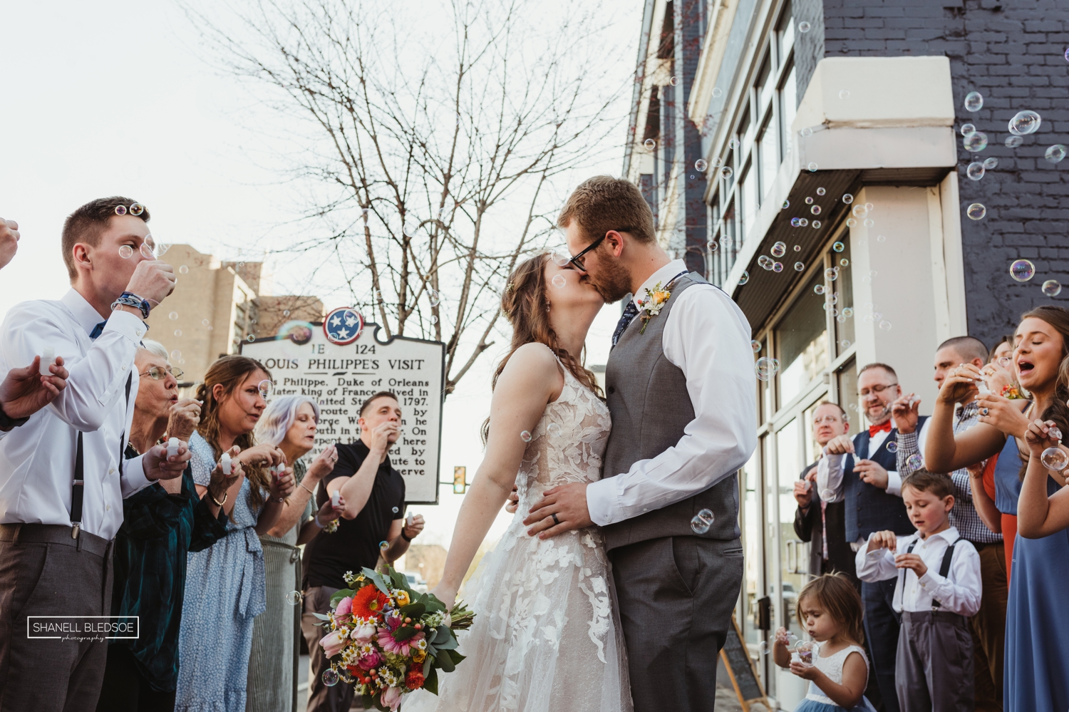 downtown Maryville wedding bubble exit on the street