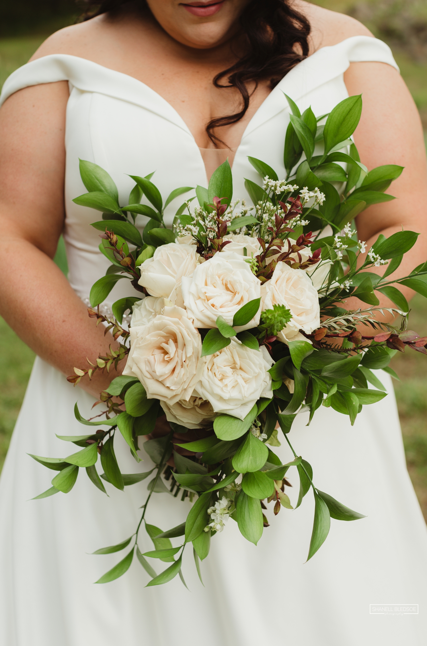 white rose bouquet at Townsend TN destination wedding