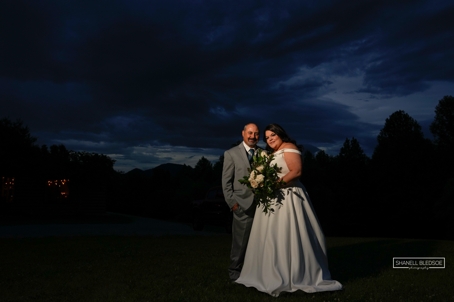 Sunset photo of bride and groom on the Ridge at Willow Ridge Event Center